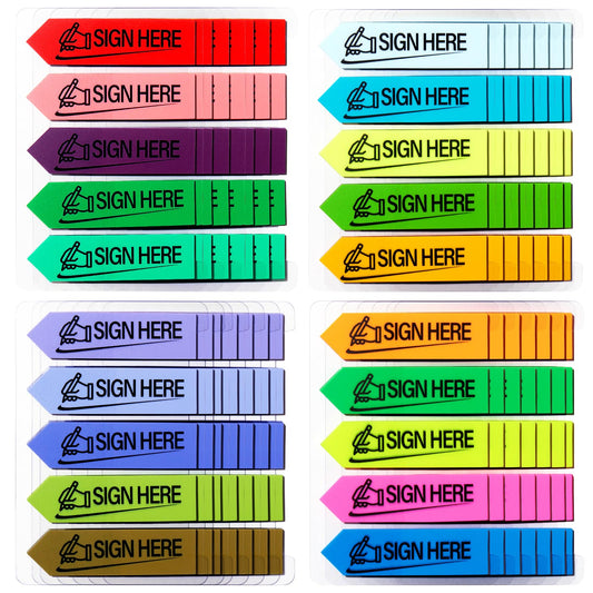2400 Pcs Sign Here Index Marker, Assorted Colors Sign Here Tabs Sign Post Here Index, Flags Vital Signs Sticky Notes for documents notebooks Contracts, Books,Files or Notary Supplies(4 Designs x 6)