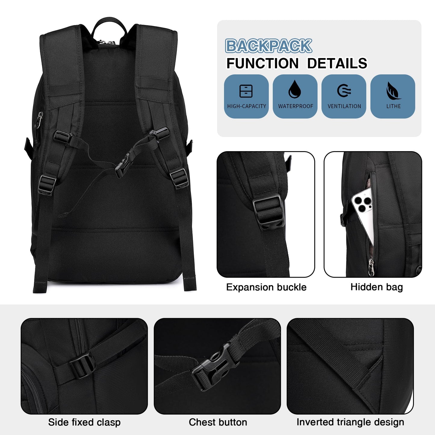 Wotony Military Tactical Backpack for Men Army 3 Days Assault Pack Bag with Molle System for Outdoor Adventures (Black, 30L)