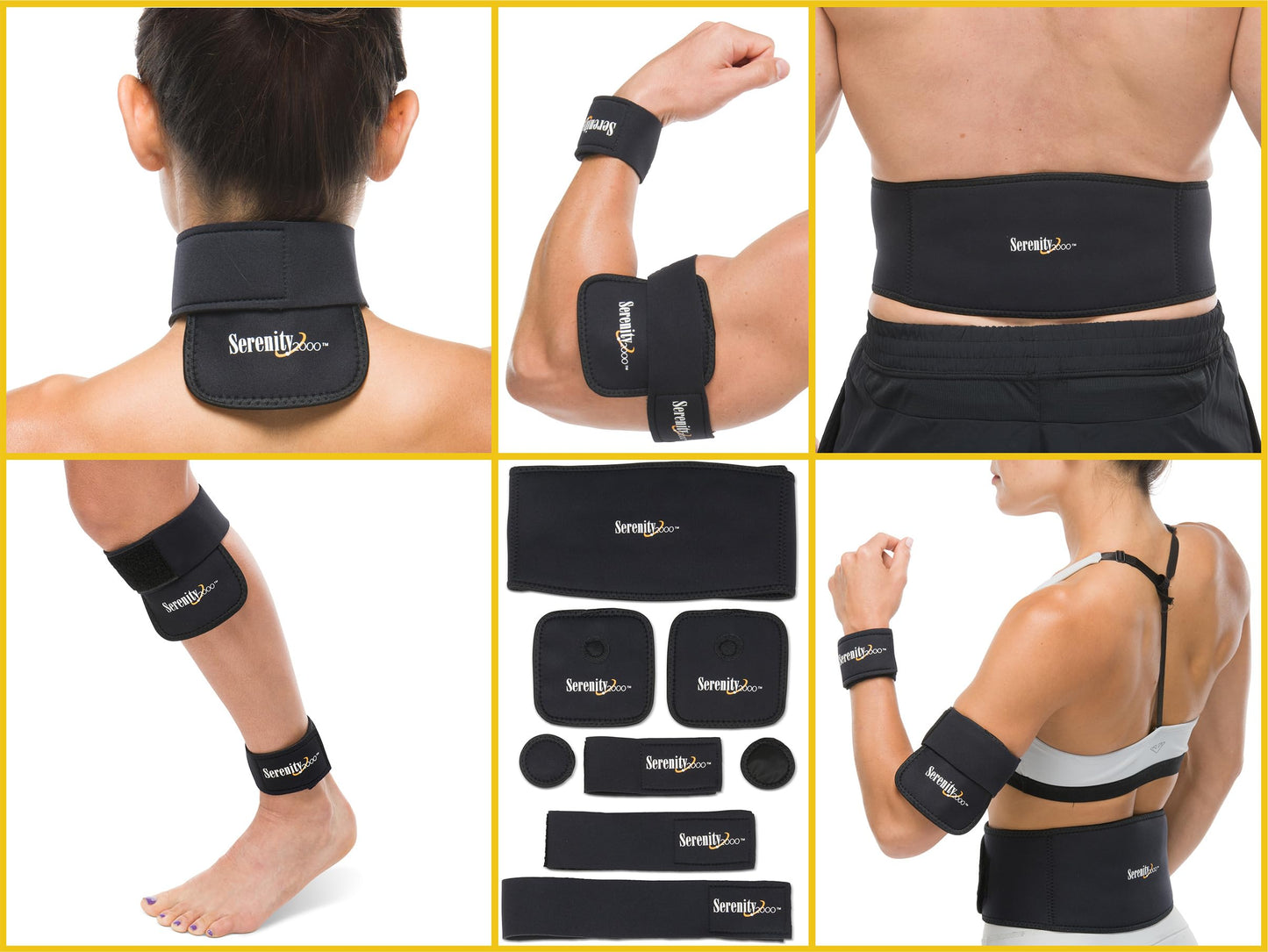 SERENITY2000 Full Body Magnetic Vitality Set for Back, Head, Wrist, Knee, Elbow, Ankle to Support, Relieve Discomfort, Improve Circulation - Eight-Piece Set with Magnetic Pads and Velcro Straps (Small/Medium - Waist up to 32")