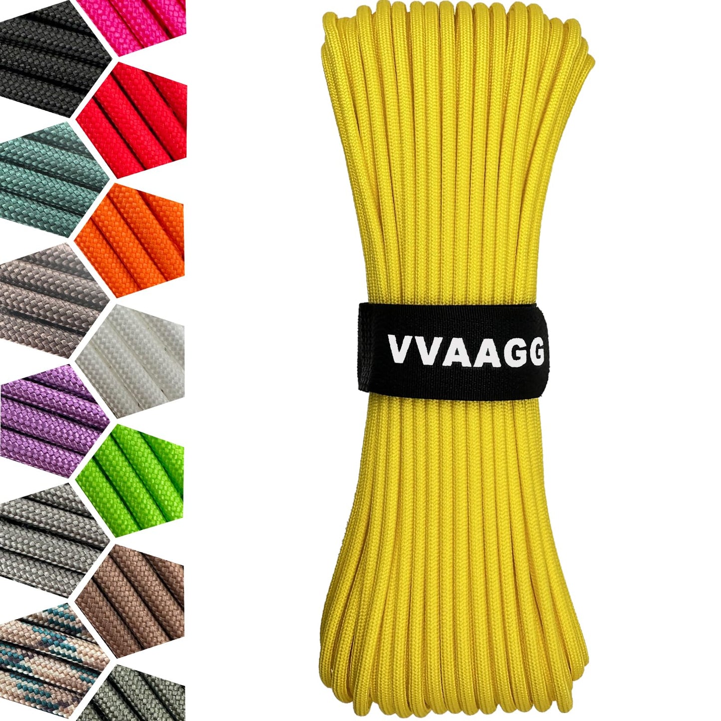 VVAAGG 1000 Paracord Rope, 50ft 12 Strand Parachute Cord for Crafting, DIY Projects, Survival Bracelets, Camping, Tent, Clothsline, Outdoor Hiking, Fishing (Yellow, 50FT)