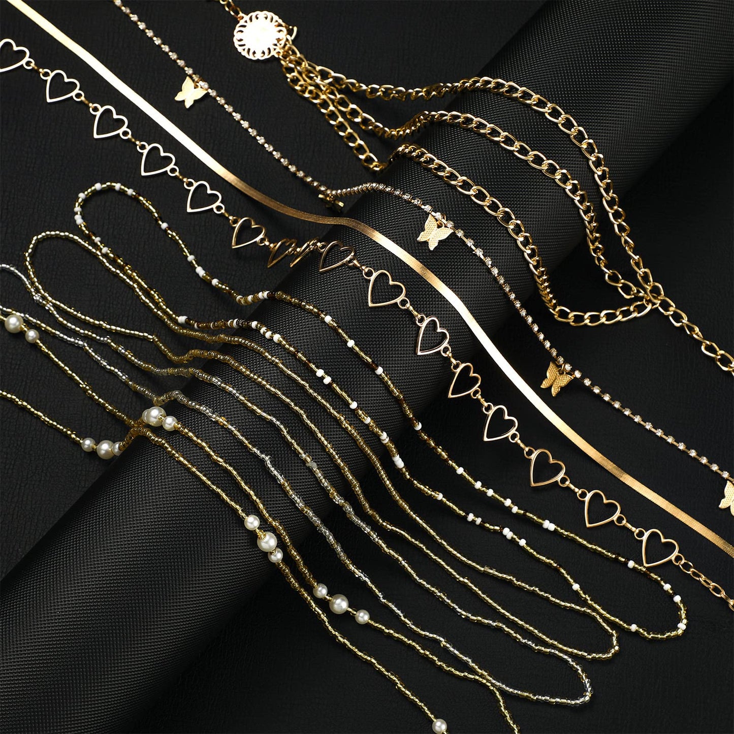 JenPen 8 Pcs Belly Chain Adjustable Waist Chain Summer Beach Bikini Waist Body Beads for Women Adults Multilayer(Charming Style)