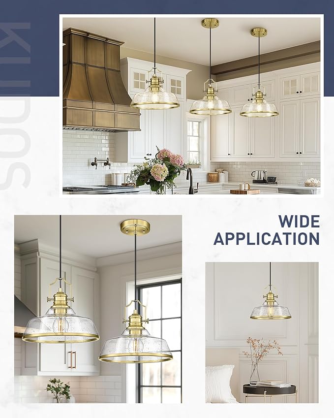 kudos Gold Pendant Lights Kitchen Island, Farmhouse Gold Seeded Glass Pendant Light, Kitchen Island Lights Ceiling Hanging,KDPL13-GD-S