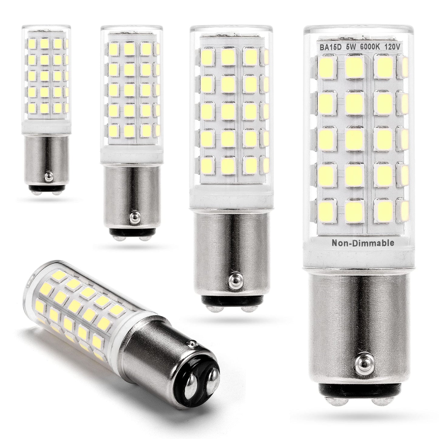 Ziomitus 120 Volts BA15D LED Double Contact DC Bayonet Base Sewing Machine Bulb 6000K Daylight Bright White, 50W 75W Halogen Equivalent, T3/T4/C7/S6 Ba15d 5W Led Light Bulbs, 5Pack