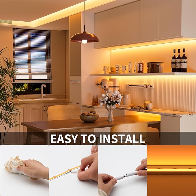 PAUTIX COB LED Strip Light 20ft/6.1m 3087LEDs Warm White 2000K CRI90+ High Lumen,DC24V Flexible LED Tape for Cabinet Home DIY Lighting Projects with 1pcs COB Connector Wire(Power Supply Not Included)