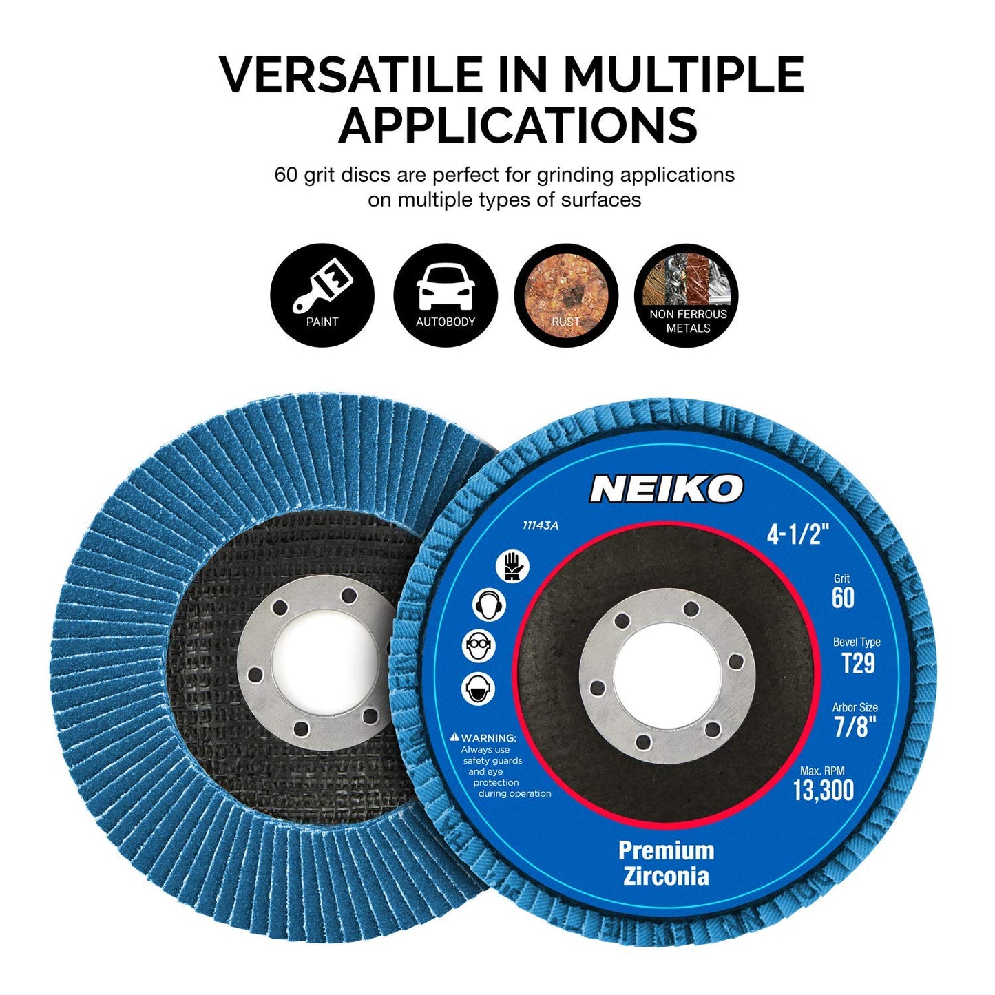 NEIKO 11143A 10 Pack Zirconia Flap Discs 4-1/2 for Angle Grinder, 60 Grit Flapper Wheel, Angled T29 Grinding Wheel 4.5 Inch, 7/8" Arbor Grinding Disc, Flap Wheel for Wood & Metal Sanding