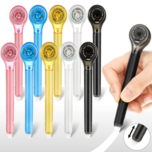 Gersoniel 10 Pack Correction Tape Pen Correctional Ink Tape Push Pull Protective, Easy to Use Applicator for School Office Supplies, 0.2 x 236 Inch (Bright Color)
