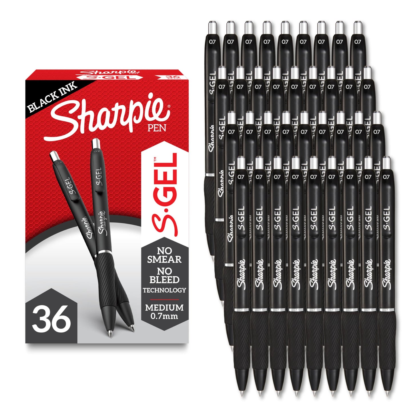 Sharpie S-Gel Pens, Medium Point (0.7mm), Black Gel Ink, 36 Count - Writing, Note-Taking, Office Supplies, No Smear, No Bleed