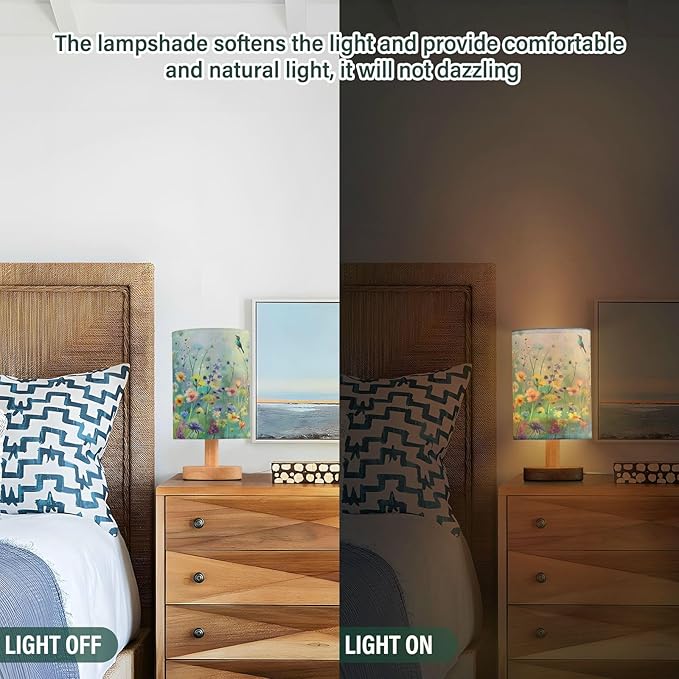 senya Table Lamp for Bedroom Living Room, Dandelions Wildflowers Spring Bedside Lamps with USB Charging Ports Nightstand Light Lamps, Bird 2, E08D23010