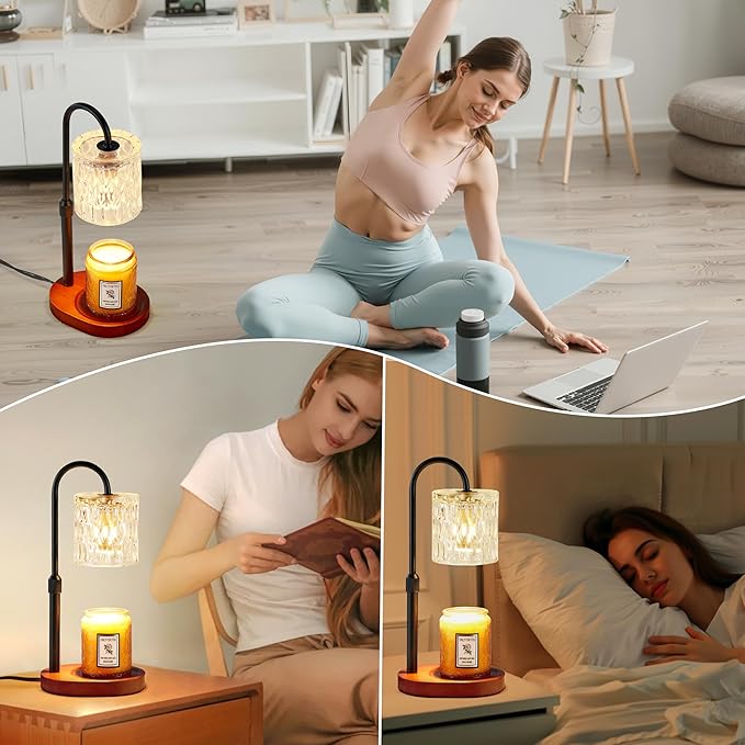 Dreamholder Electric Candle Warmer Lamp with Timer & Dimmer, Adjustable Height Wax Melt Warmer for Jar Candles, Wood Base Candle Melter, Floral Home Decor Gifts for Women, Walnut Black