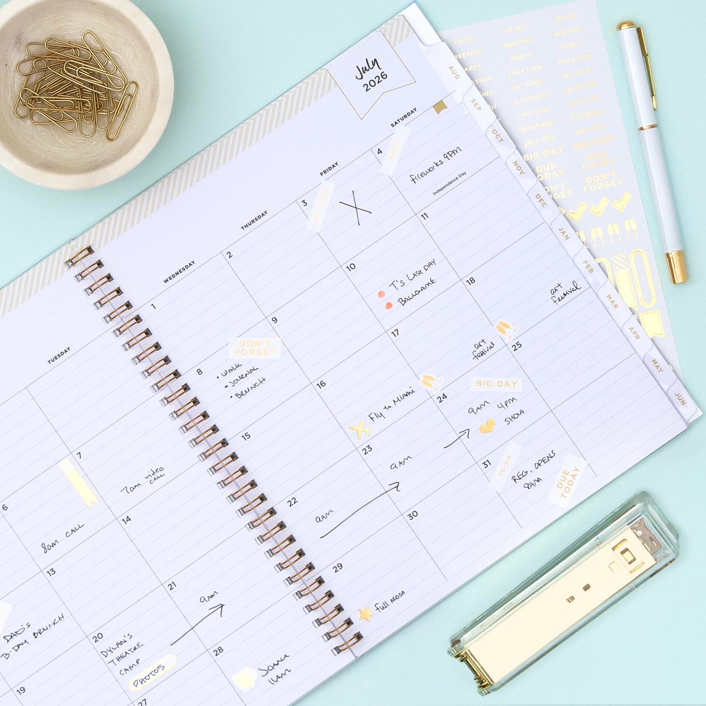Blue Sky Day Designer 2026-2027 Daily and Monthly Academic Year Planner Calendar, July 2026 - June 2027, 8" x 10", Flexible Cover, Laminated Tabs, Storage Pocket, Includes Stickers, Annabel