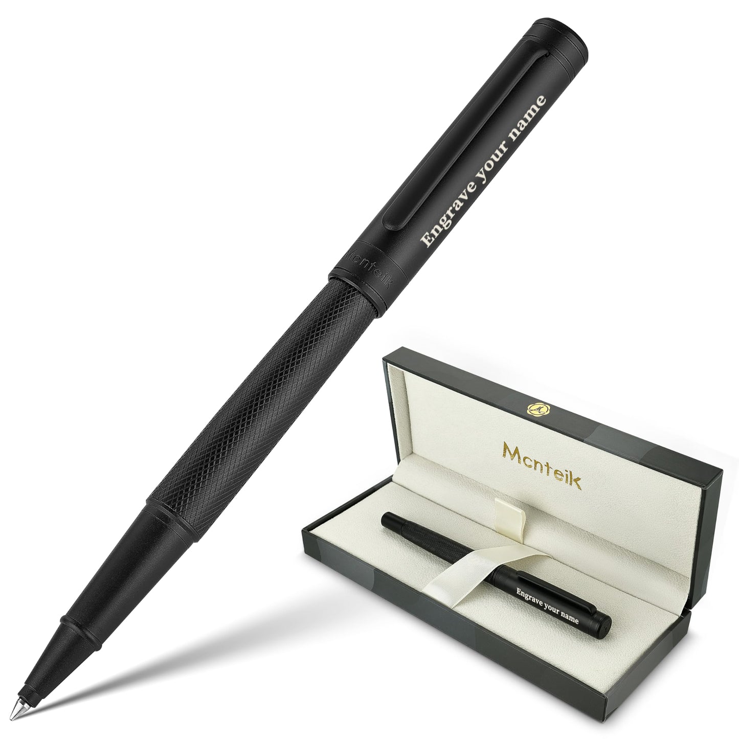 MCNTEIK Personalized Matte Black Forest Rollerball Pen, Luxury Pen with Schmidt Black Ink Refill, Fancy Pen Gift Set for Men & Women, Business Signature, Executive, Office, Nice Fancy Designer Pens