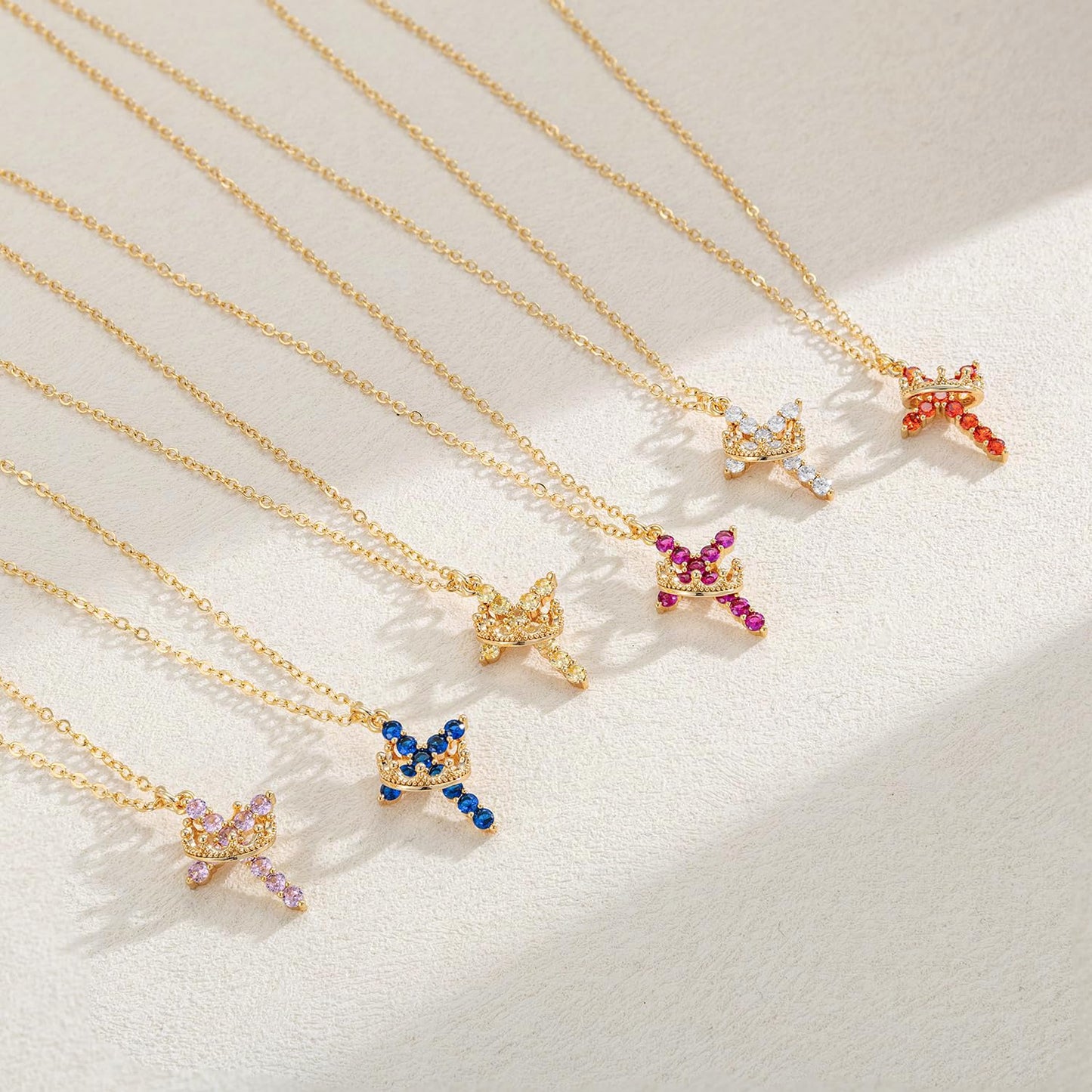 Robaice Birthstone Crown Cross Necklace for Women, Gold-Plated Christian Faith Necklace, Cross Jewelry Gift for Women, January Red Garnet Gift