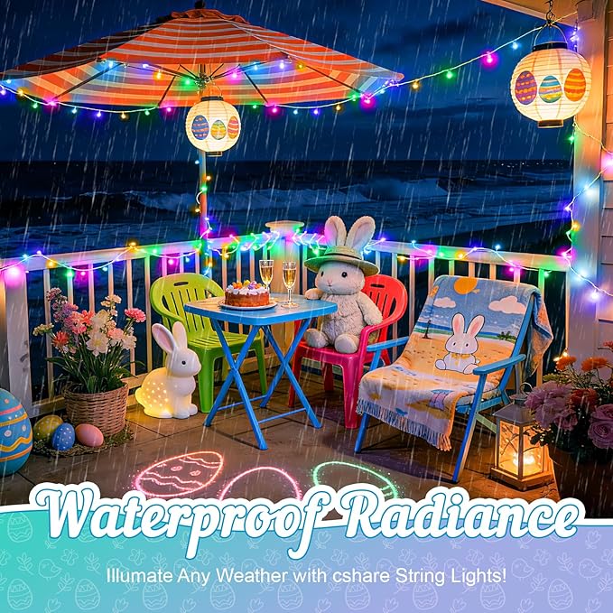 Easter String Lights Battery Operated, Pastel Easter Lights with Timer 16.4ft 50LED White Wire Fairy Lights for Easter Decorations Garland Outdoor Indoor Party