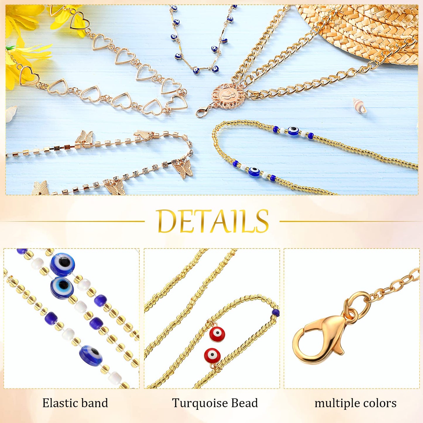 12 Pcs Waist Beads Body Jewelry Beach Bikini Belly Beads Waist Chains for Women Adjustable Belly Necklace Stomach Jewelry Chain Women's Body Chains(Classic Style)