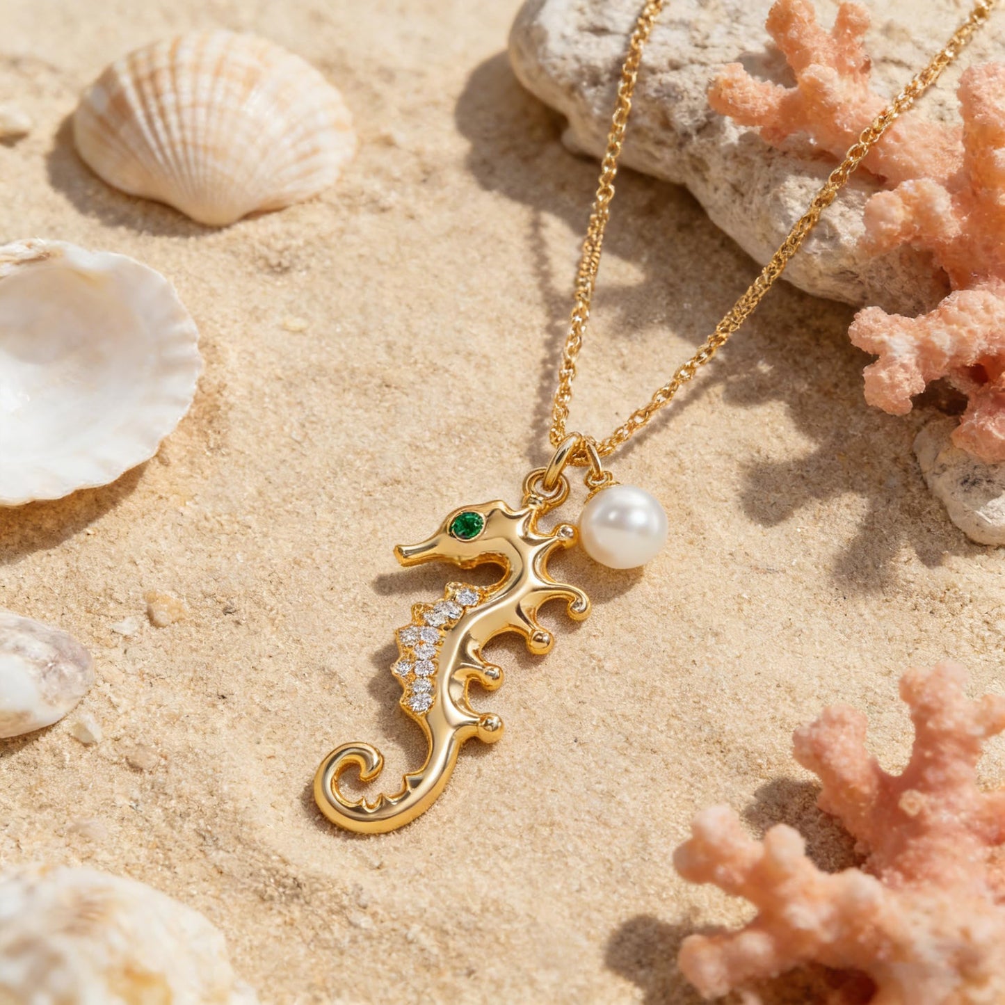 Dremmy Studios Dainty Necklace for Women 14K Gold Plated Seahorse Necklace Boho Summer Beach Coastal Pendnat Necklaces for Women Summer Jewelry Gift