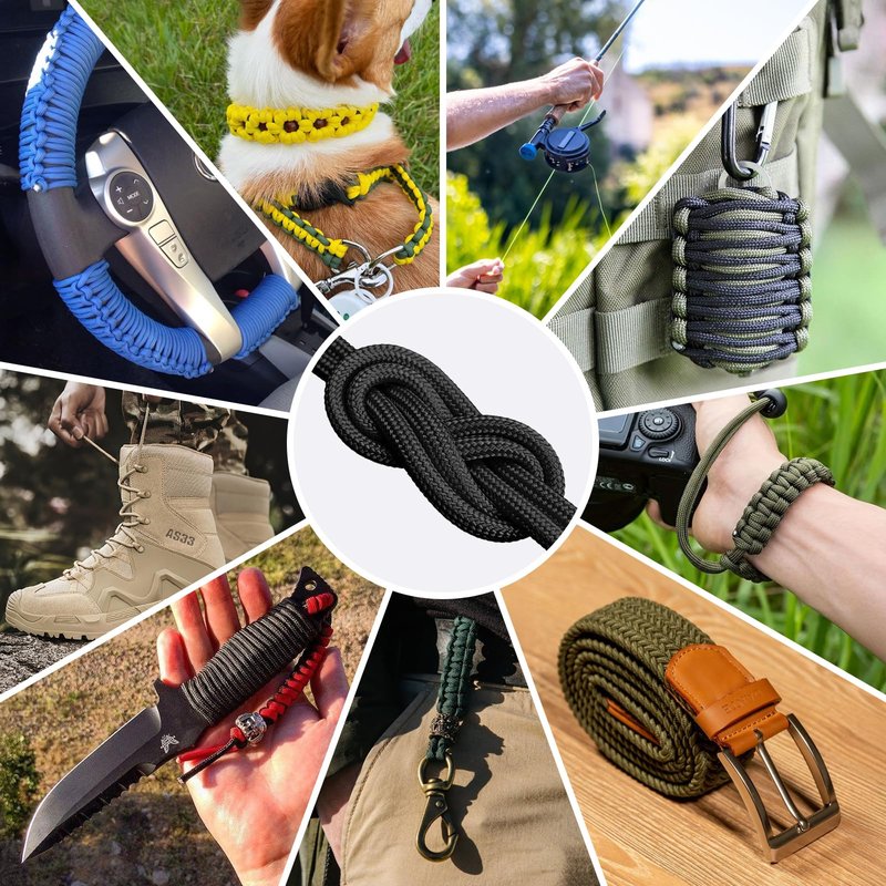 HOKINETY 1200 Paracord Rope - 4.4mm 14 Strand Nylon Parachute Spool para Cord Lanyard for Outdoor Camping Survival Utility Tent Crafting DIY Projects Fishing Clothsline Bracelet - Black 300FT