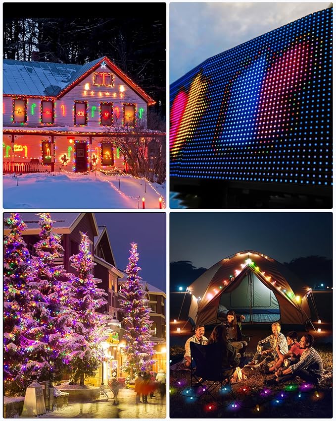 ALITOVE WS2811 Individually Addressable RGB String Lights Xconnect 429ft 12mm Diffused LED Bullet Pixel Lights 500pcs Waterproof IP68 for House Halloween Christmas Outdoor Decor,24V 12inch Spacing