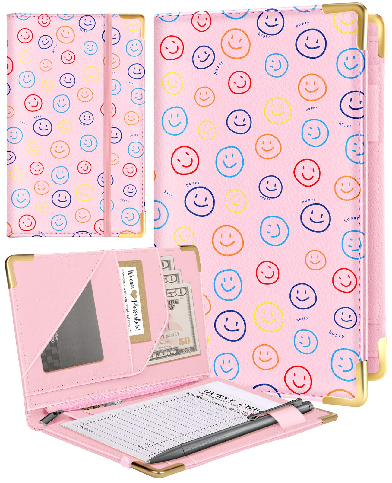 Slohif Server Book for Waitress Cute Serving Books with Zipper Pocket Accessories Leather Server Check Book Restaurant Waiter Server Booklet Organizer Ticket Book Holder
