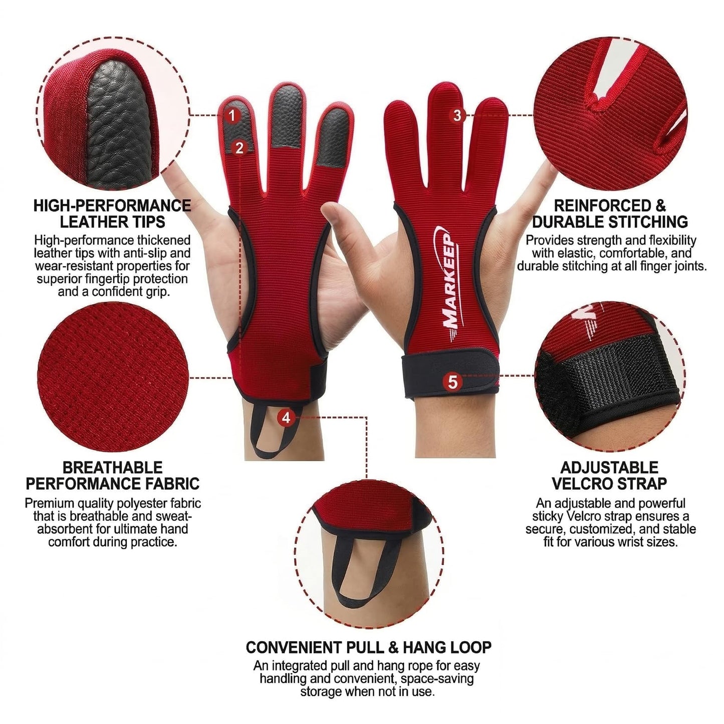 MARKEEP Archery Gloves 2 Pack Shooting Hunting Leather Guard 3-Finger Guard for Youth Adult Man Woman and Beginner Recurve Arrow Bow Archery Protective Gear Accessories