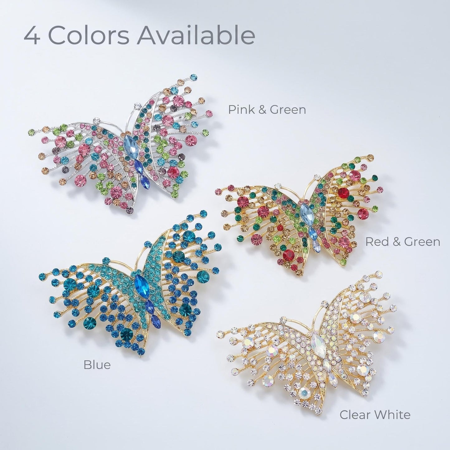 4Pcs Colorful Butterfly Brooch Pins for women, Fashion Women's enamel Crystal Rhinestone Butterfly Brooches Pin set for Clothes Dresses (2)