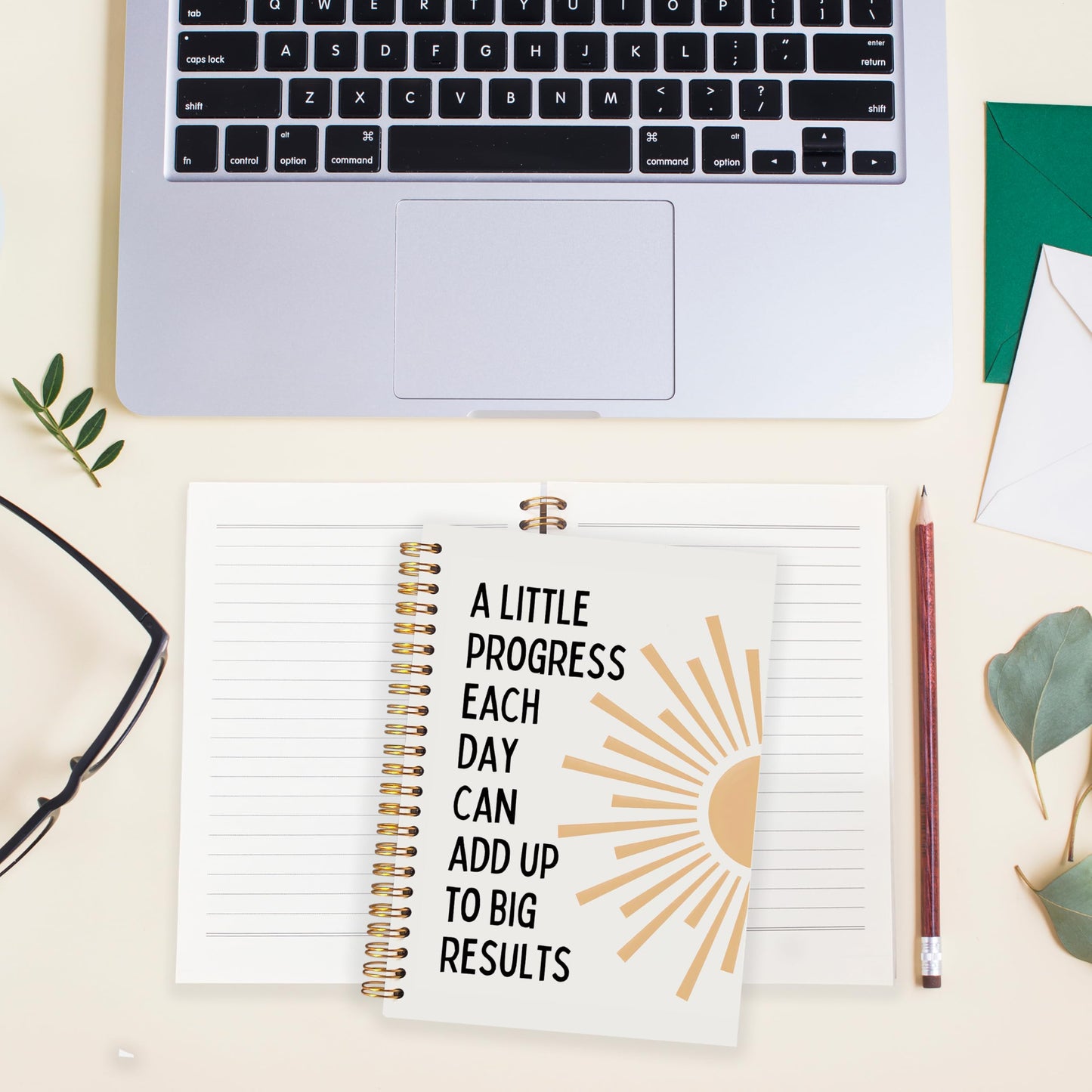 BearCake Boho Sun Inspirational Motivational Notebooks Journal,Mental Health Gifts, a Little Progress Each Day Can Add Up to Big Results Notebooks,Boho Sunshine Notebook,Spiral Notebook 5.5x8.3