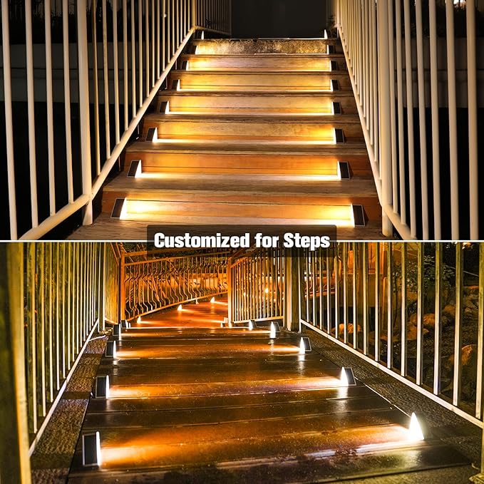 VOLISUN Solar Step Lights Outdoor Waterproof, LED Outdoor Stair Lights, Solar Step Light for Outside, Warm&Cool White Deck Light Decor for Stair,Front Porch and Patio(Gray,12 Pack)