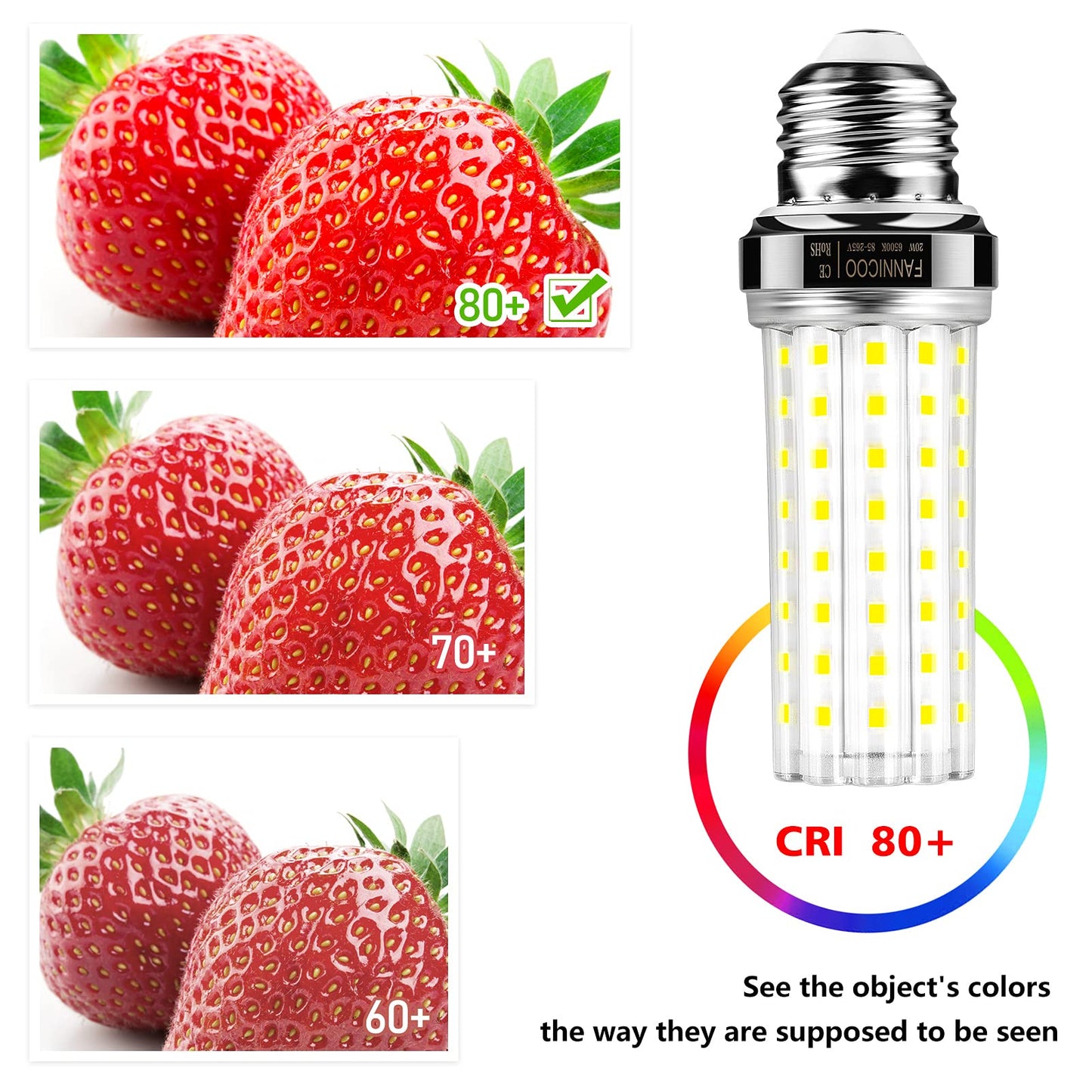 FanNicoo LED Corn Light Bulb 150W Equivalent 2500 Lumen 6500K Cool Daylight White 20W E26/E27 Base Non-dimmable Ceiling Fan Corn Lighting for Home Garage Warehouse Indoor LED Corn Bulbs Pack of 4