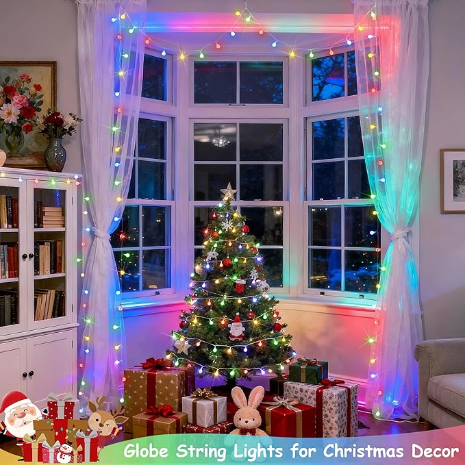 JMEXSUSS Globe String Lights Indoor, Color Changing Christmas Lights Plug in, Warm White & Multicolor String Light with Remote for Bedroom Room Tree Party Christmas Decor