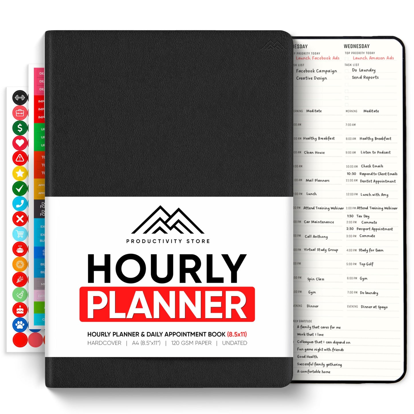 Hourly Planner & Appointment Book (8.5” x 11”) - Premium Hourly Planner with Daily Schedule & 30-Minute Time Slots for Better Time Management by PRODUCTIVITY STORE (A4, Black)