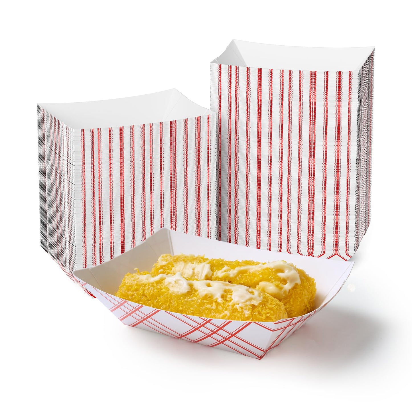 ECOLipak 250 Pack 2lb Paper Food Tray Red, Disposable Paper Food Boats, Food Holder Trays, Serving Boats for Taco Hot Dog Snack Fries Dessert Popcorn Sauce Nacho