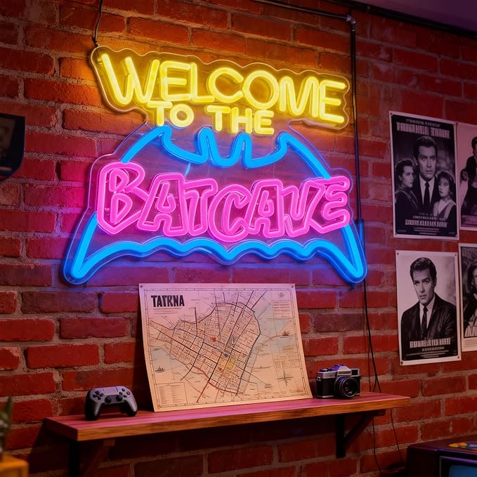 Bat Cave Neon Sign - Wall Decor, Halloween Deocr, Room, Funny Home Decor, Neon Light, LED Sign, Hanging, Bedroom, Dorm, Man Cave, Christmas Supply (USB)
