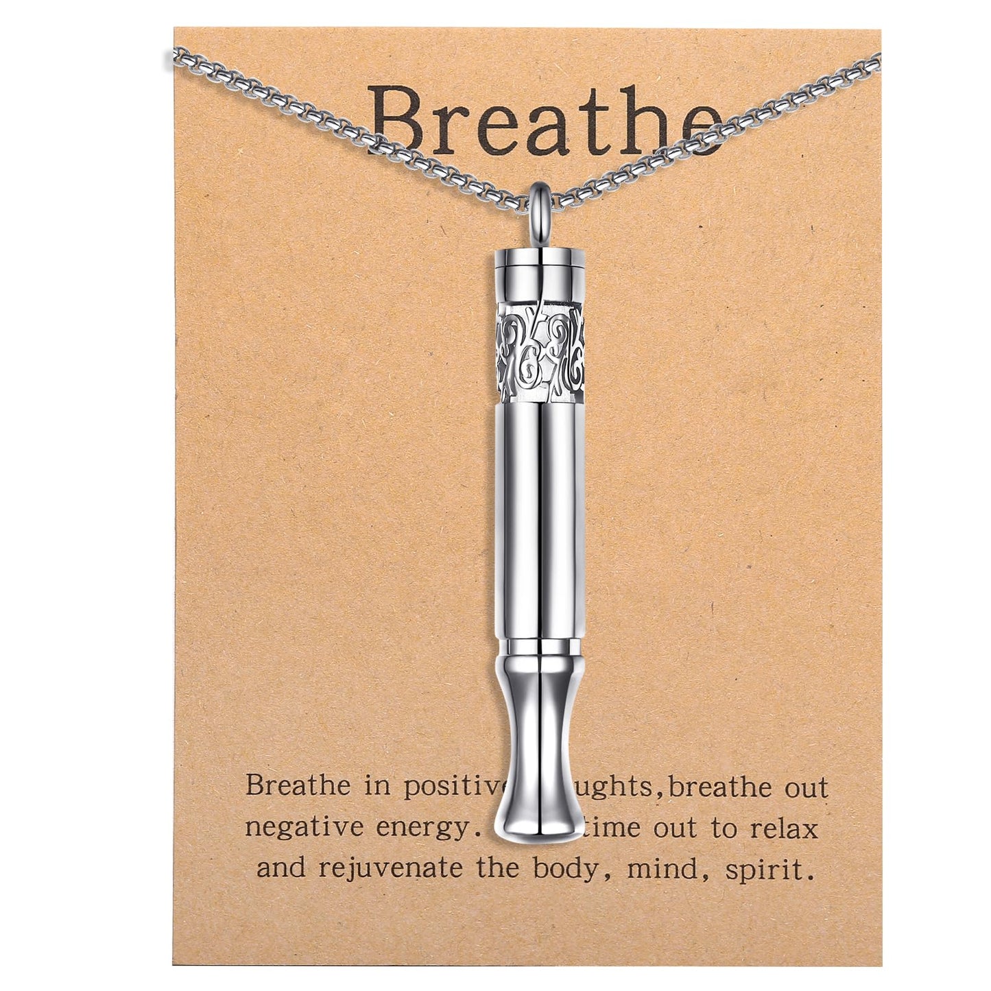 Anxiety Relief Pendant Mindfulness Breathing Necklace - Essential Oil Diffuser & Personal Inhaler Aromatherapy Necklaces for Women & Men (Steel)