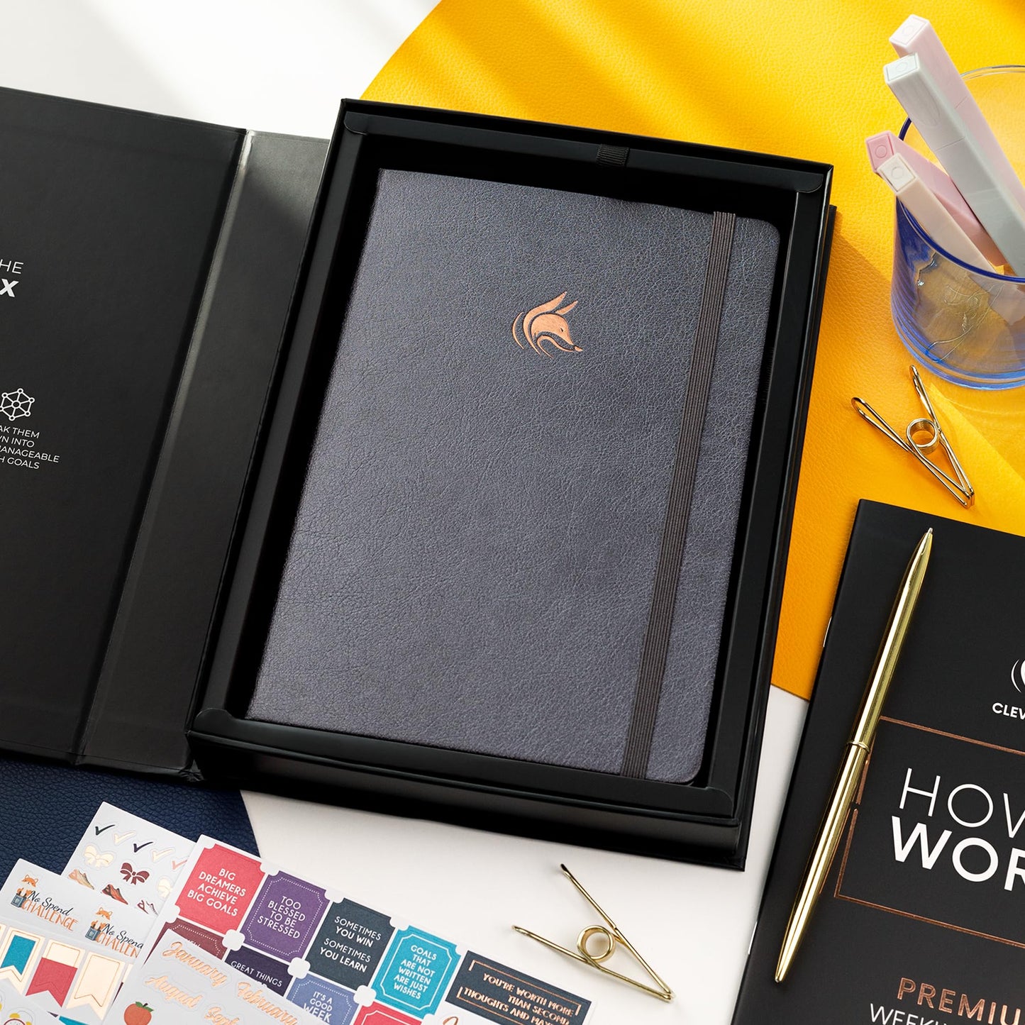 Clever Fox Planner Premium Edition – Undated Luxurious Weekly & Monthly Planner to Increase Productivity and Hit Your Goals – Organizer – Start Anytime, A5, Lasts 1 Year, Silver Black (Weekly)
