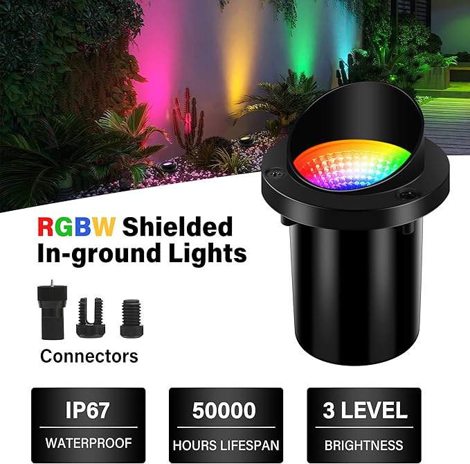 Christmas Outdoor Landscape Lighting RGBW Spotlight,Color Changing Outdoor Ground Light,IP67 Waterproof Pathway Lights,2 Pack Low Voltage LED In-Ground Light for Pathway Garden Yard Fence Deck