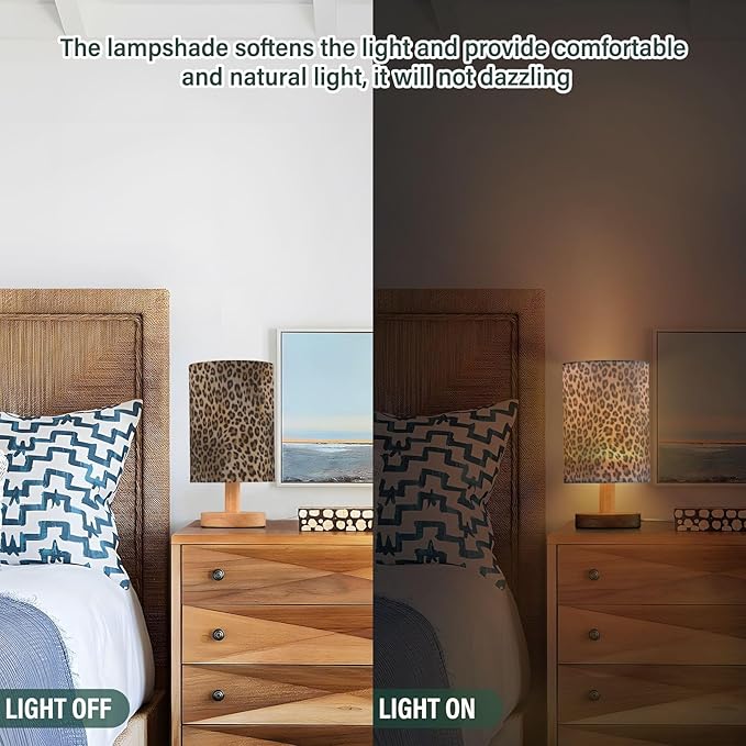 senya Table Lamp for Bedroom Living Room, Speckled Leopard Bedside Lamps with USB Charging Ports Nightstand Light Lamps