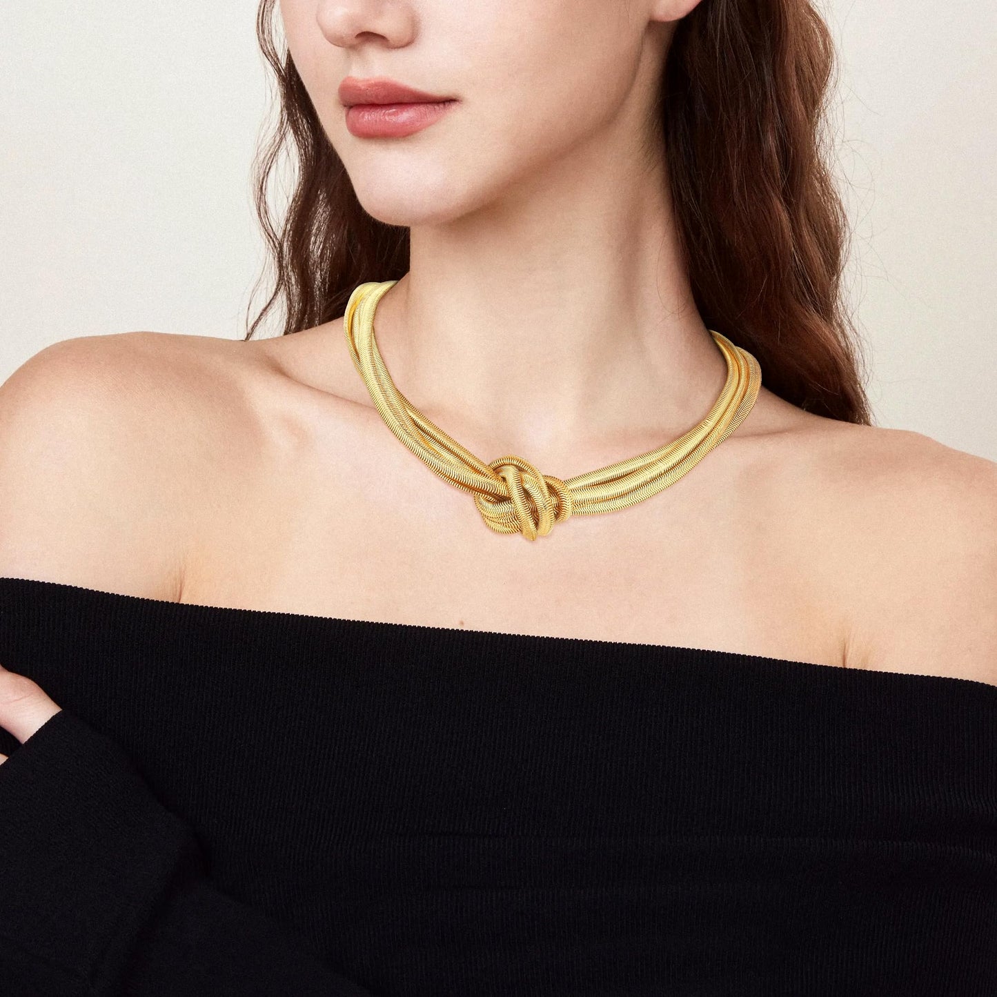 BONJOULRY Chunky 3 Layered Snake Chain Choker Necklace 14K Gold Plated Knot Chain Necklace Chunky Hip Hop Choker Necklaces for Women