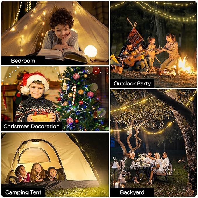 OGERY 2-Pack Camping String Lights, 32.8FT Rechargeable Christmas String Lights Outdoor/Indoor, 8 Modes 4-in-1 Quick Storage Fairy Lights Portable Lamp for Xmas Tree Decor Party Camping Essentials