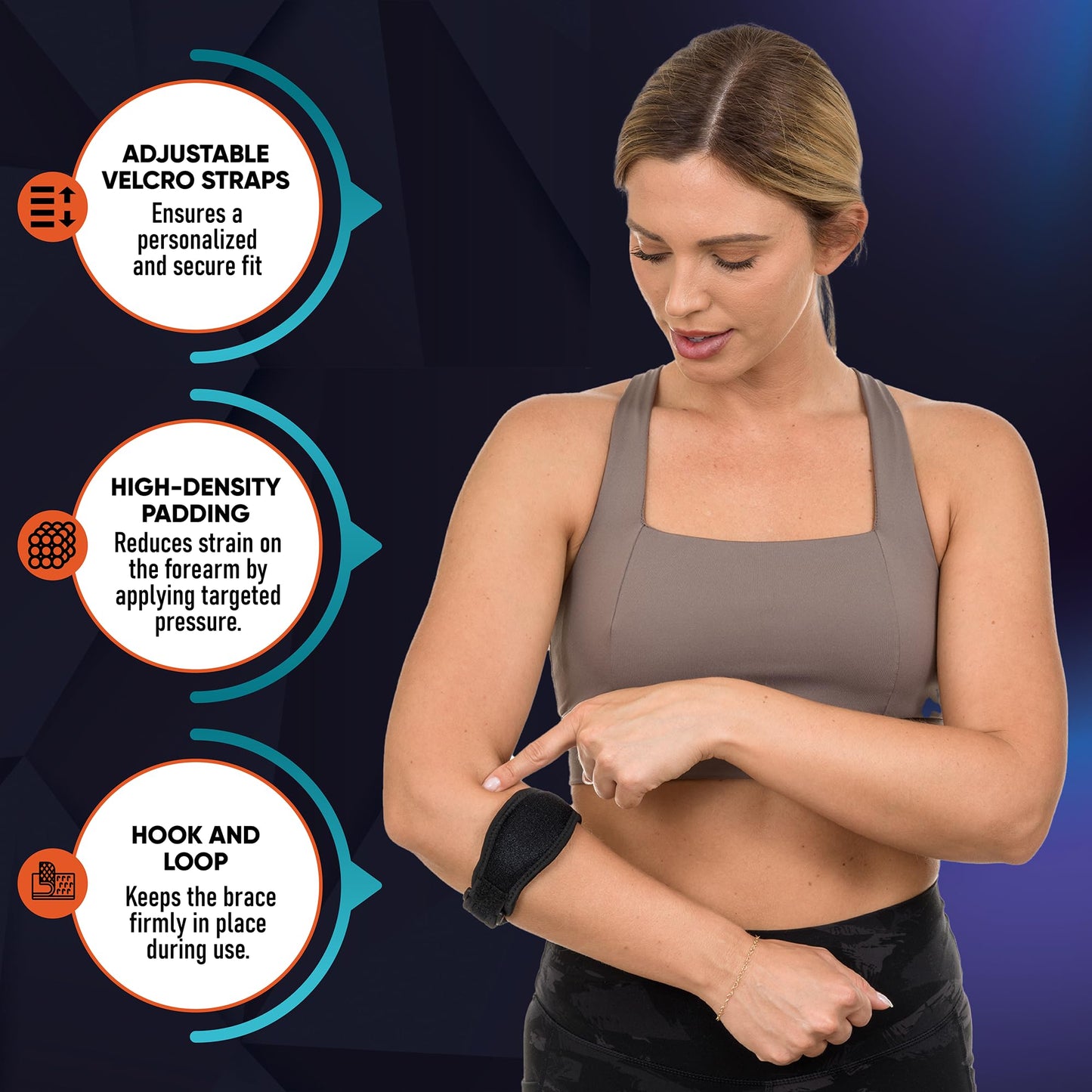 PhysFlex 2-Pack Elbow Brace for Men & Women, Adjustable Tennis & Golfer's Elbow Support Strap for Tendonitis Pain Relief - Compression Pad for Arm, Forearm, Tendon Pain Relief (Blue)