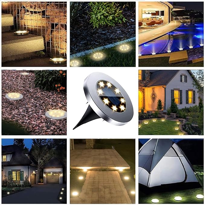 4.6 Inch Diameter Solar Ground Lights, Waterproof Solar Garden Lights, Outdoor Garden Waterproof Bright in-Ground Light, Landscape Lighting for Pathway,Yard,Lawn,Patio,Walkway (8 Pack Warm Light)