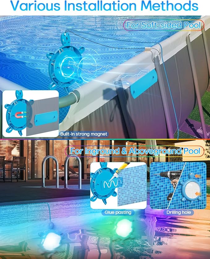 PRIORARE 22W Underwater Pool Lights, 5V Submersible Pool Light for Above Ground Inground Swimming Pools with APP Control Magnetic Led Pool Lights RGB Dimmable Timer IP68 Waterproof Music Sync