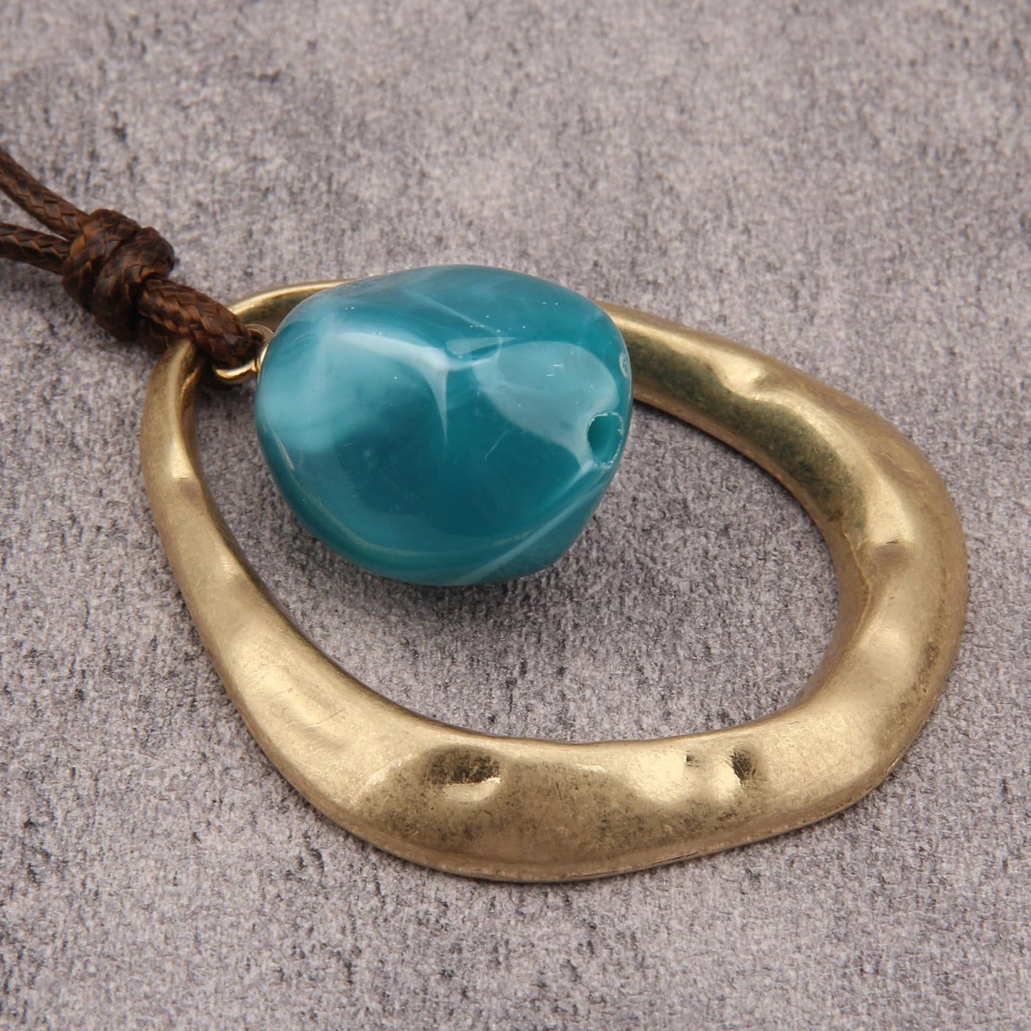joymiao Chunky Pendant Necklace Women Boho Statement Vintage Necklace with Blue Resin Stone Gold Casual Hippie Bohemian Jewelry