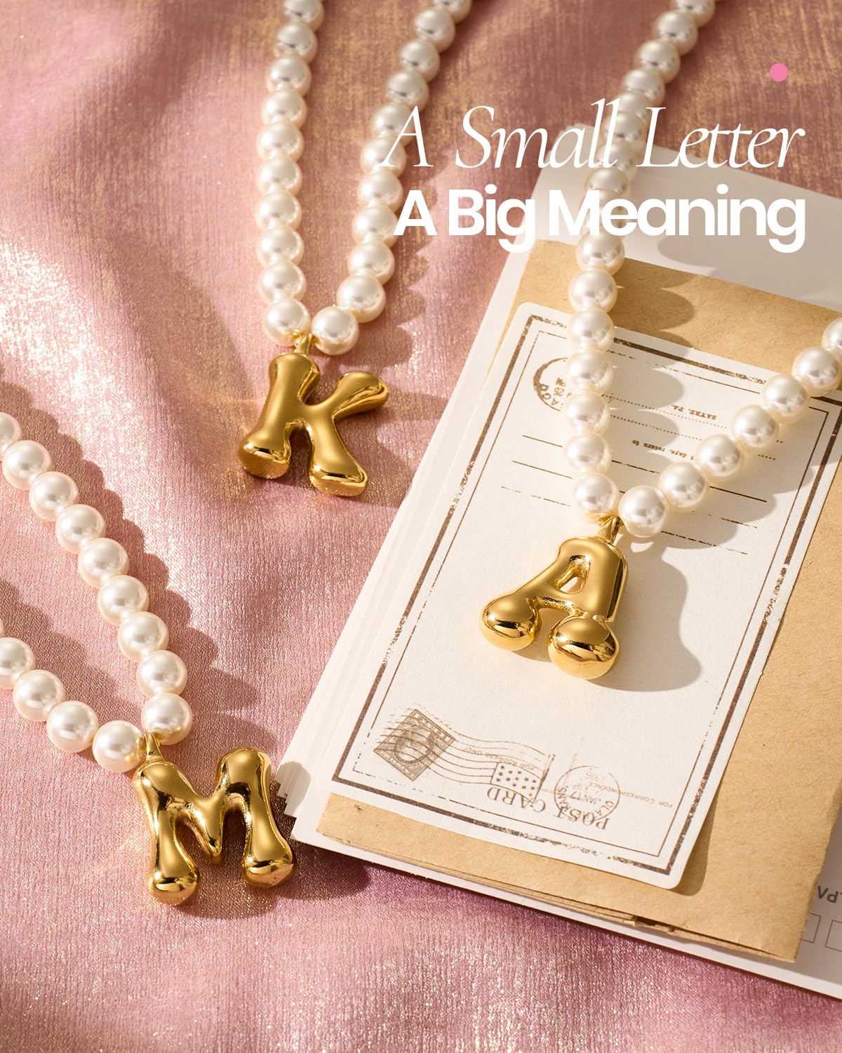 DoDoBeads Pearl Initial Necklace, 18K Gold Plated Stainless Steel Balloon Letter Pendant A, Non-Tarnish Waterproof Chunky Monogram Jewelry Gifts for Women Teens