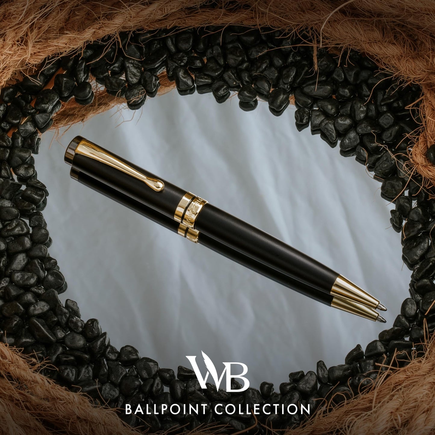 Wordsworth and Black Ballpoint Pen Set - Stunning Luxury Pen Bamboo Blackwood Gold Finish, Refillable, Best Ball Pen for Men & Women, Black Ink Refill, Elegant, Point Pen