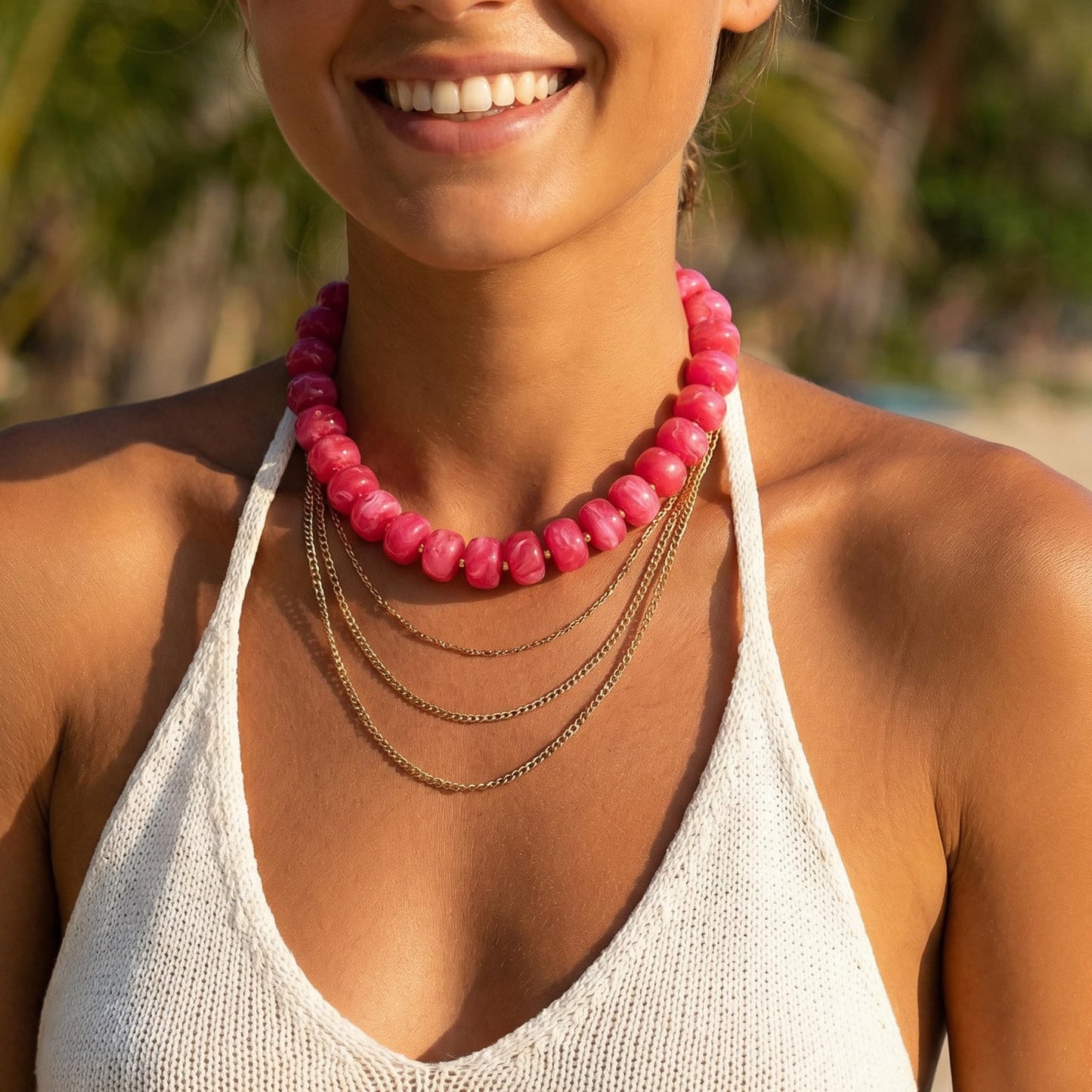 Badu Red Chunky Beaded Necklace for Women,Acrylic Bead Choker Statement Necklace Cute Trendy Necklaces Jewelry Gifts