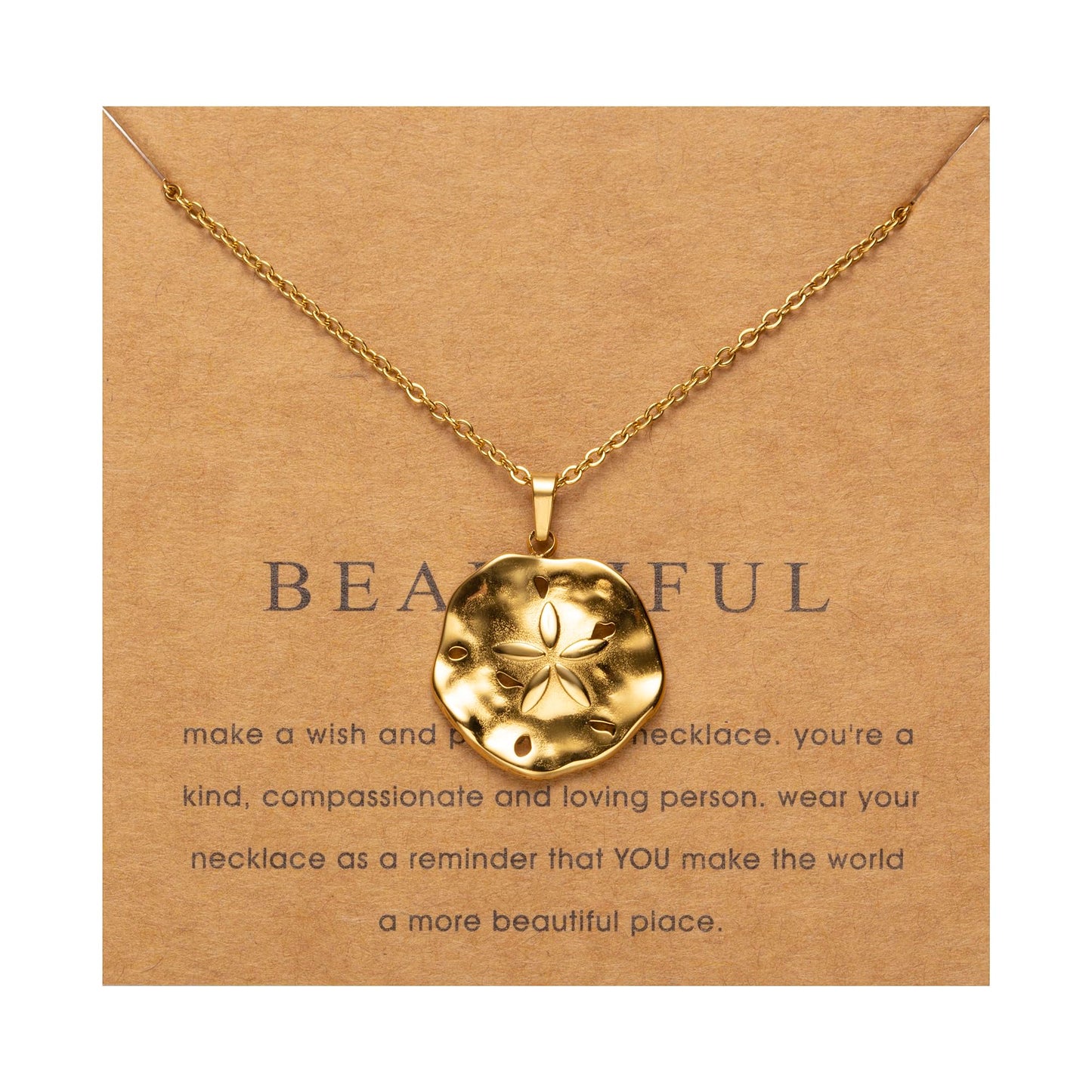 Gold Sand Dollar necklace for Women Trendy Dainty 18K Gold Chain Lucky Summer Beach necklace Sand Dollar jewelry Pendant Gift Card for Women Mom Grandma (Sand Dollar)