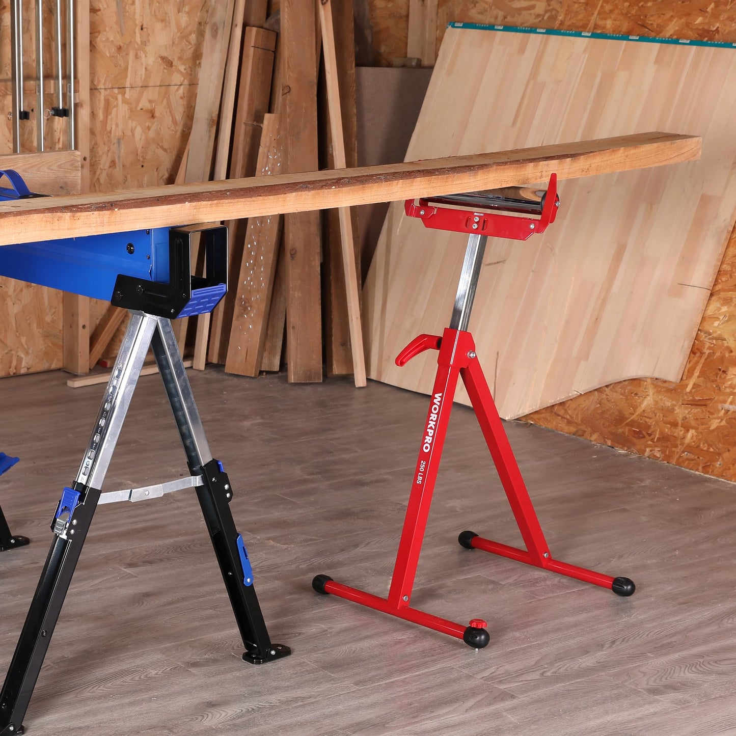WORKPRO Folding Roller Stand Height Adjustable, Heavy Duty 250 LB Load Capacity, Outfeed Woodworking (Upgraded head)
