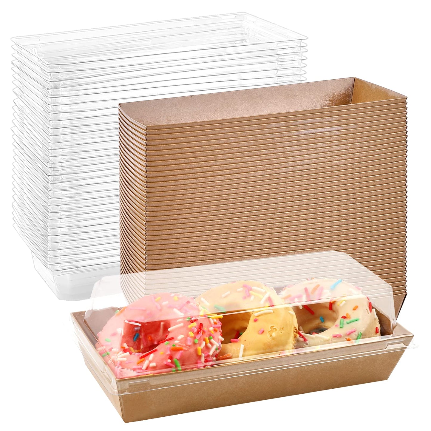 Ocmoiy Charcuterie Boxes with Clear Lids, 50 Pack Kraft Bakery Boxes, Cookie Boxes, Small Treat Boxes for Pastry, Sandwich, Cupcakes, Strawberries, Dessert To Go Containers