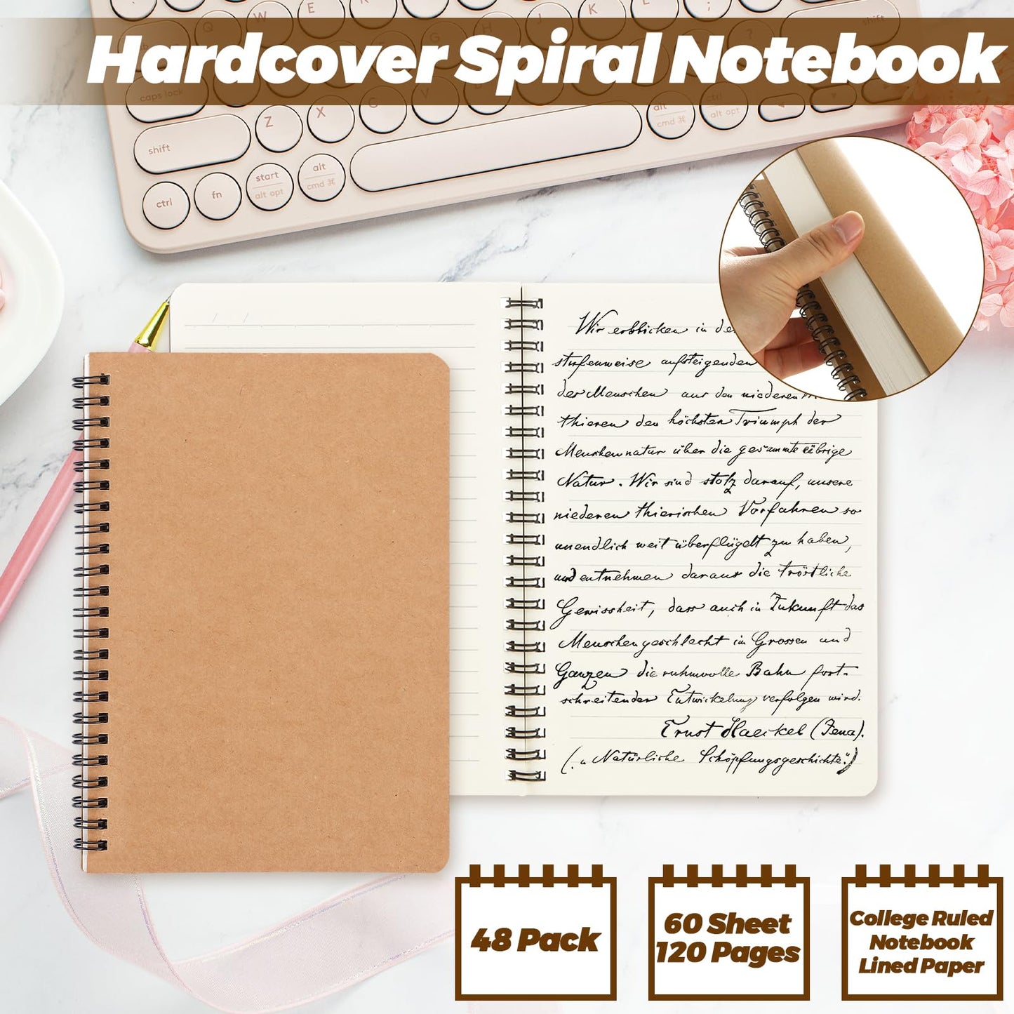 LISHINE 48 Pack Spiral Notebook A5, 120 Pages/600 Sheets, 8.1"x 5.7" Spiral Journal Notebook Small Hardcover Ruled Lined Spiral Notebook for Work, Writing, School Supplies