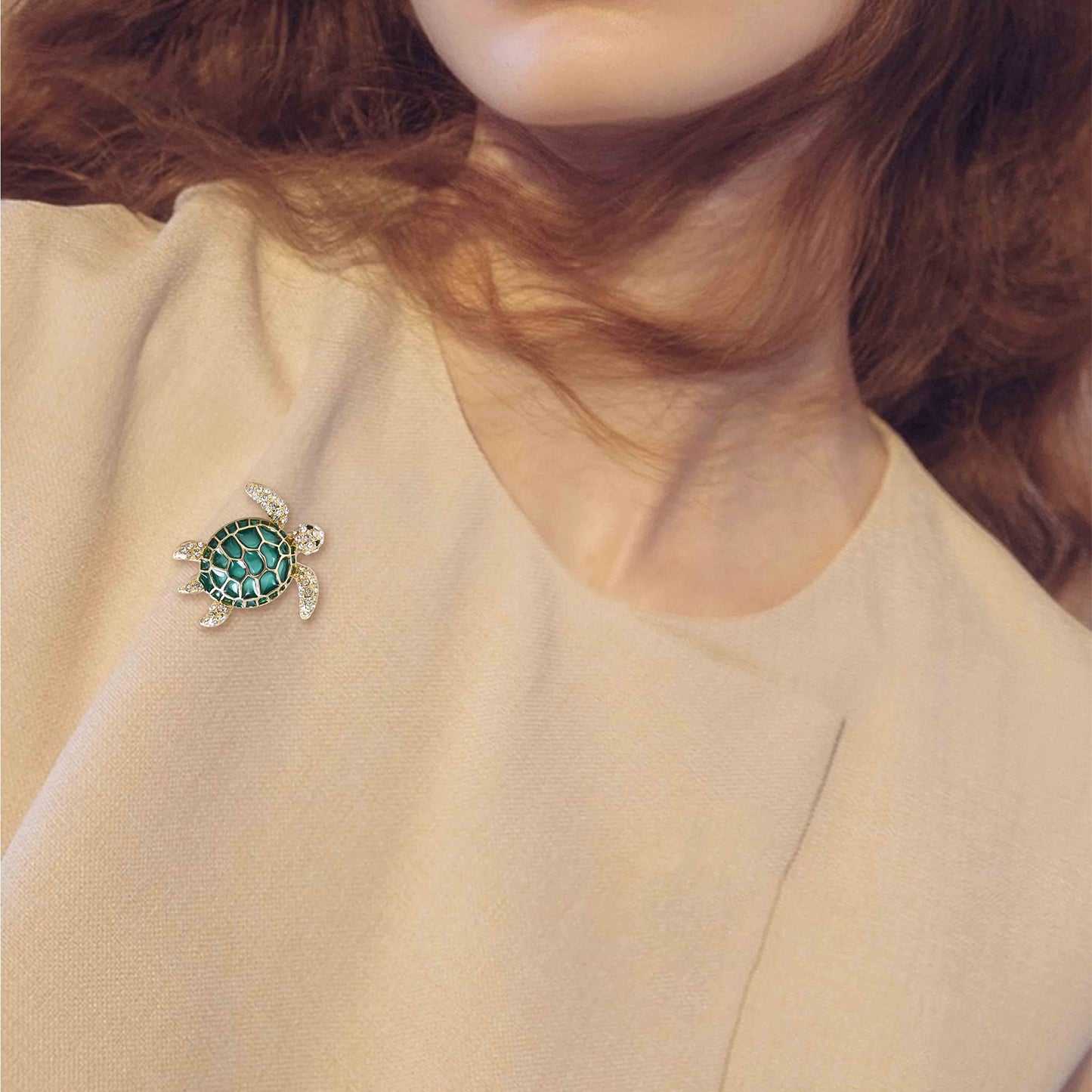 Sea Turtle Brooch Pins for Women - 2Pcs Crystal Rhinestones Marine Animals as Lovely Sea Animal Lapel Pins with Gold Tone - Great for Wife,Sisters, Friends,Daily Wear or Dating