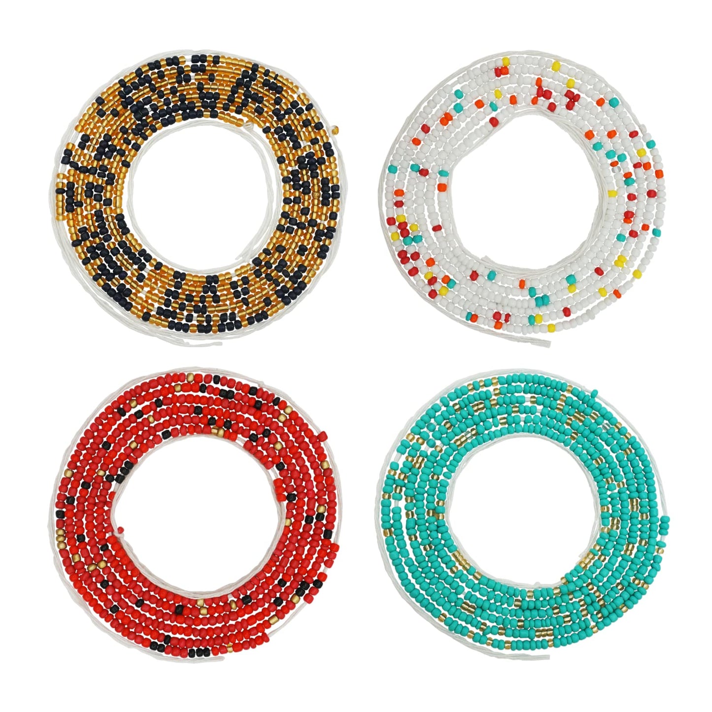 Teniinet 4PCS 50” Handmade African Waist Beads for Women Non-Stretching(Tie-on)